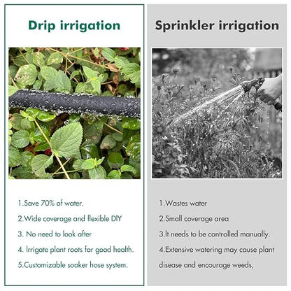 Customized Water Saving Soaker Hose System - 1/2 Inch x 50ft Soaker Hose with 25ft PVC Garden Hose, Drip Irrigation Watering Hose Kits with Fittings for Root Watering Your Garden & Vegetable Patch