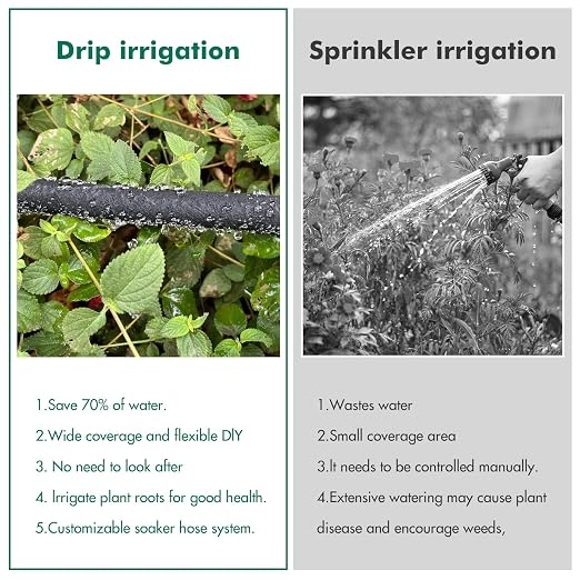 Customized Water Saving Drip Irrigation System - 1/2 Inch x 75ft Soaker Hose with 50ft PVC Garden Hose, Quick Connect Irrigation Watering Hose Kits with Reinforced Fittings for Yard & Vegetable Patch