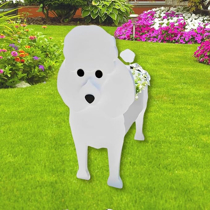 Poodle Dog Planter Pots, 9.45 x 8.35 x 13.39 Inches | Dog Flower Pot, Cute Animal Shaped Plant Pot, Gifts for Women & Pet Lovers, Indoor Outdoor Garden Home Office Decor
