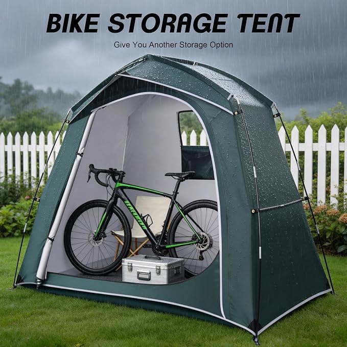 Bike Storage Tent Outdoor, Waterproof Bicycle Shed for 4-5 Bikes, PU4000 210D Oxford, Fiberglass Frame, Rain-Blocking Awning Design, Outdoor Storage for Bikes, Lawn Mower, Garden Tools Green