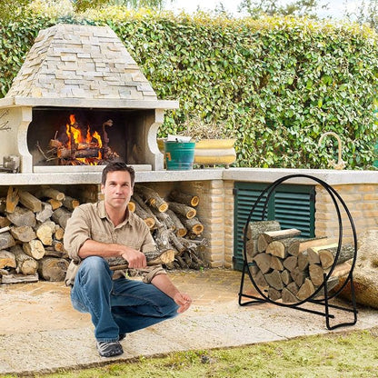 Casart Firewood Log Rack Hoop Tubular Steel Wood Storage Holder for Indoor & Outdoor (40 Inch)