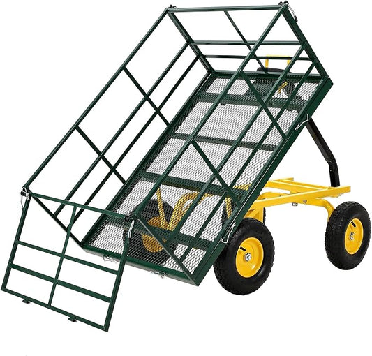 Heavy Duty 1500 Lbs Capacity Mesh Steel Garden Cart Folding Utility Wagon with Removable Sides, Garden Cart on Wheels for Gardening Soil, Tools, and Plant Transport