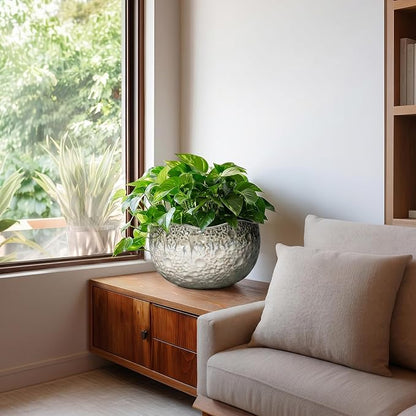 10 Inch Plant Pot - Ceramic Pots for Plants with Drainage Hole and Plug, Unique Flower Pots for Indoor Plants Outdoor, Modern Decorative Flower Pot, Office Decor, Garden Gifts, Beige-Grey