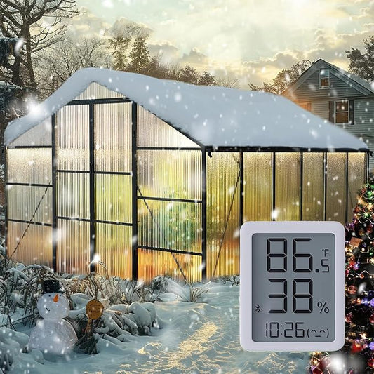 10X12FT Enhanced Aluminum Large Greenhouse for Outdoors with Thermometers | Easy Assembly, UV-Resistant Panel, Rain Gutter, Lockable Sliding Door, Built-in Reinforcement, For Vegetable, Flower and Herb