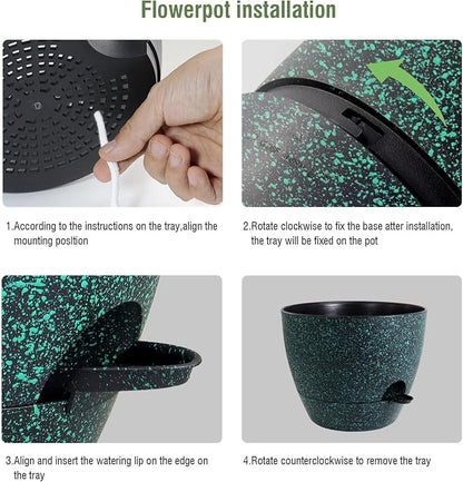 WSMKSZ 10 inch Self Watering Pots, Planter, Plant Pots with Mesh Drainage Holes for Indoor Outdoor House Plants and Garden, 2 Pack Plastic Flower Pots with Reservoir, Black with Green Speckles