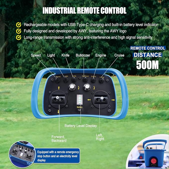 Remote Control Lawn Mower with Snow Plow, Crawler Track All-Terrain Machine, Oil-Electric Hybrid Power for Extreme Slopes and Large Turf, Adjustable Cutting Height