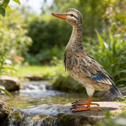 Shorayn Garden Statue Metal Duck Life-Size Mallard Indoor Outdoor Decor Handmade Iron