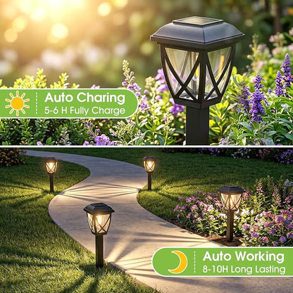 Greluna Solar Pathway Lights Outdoor 10 Pack, Auto On/Off Waterproof Solar Garden Lights, Energy Saving LED Landscape Outside Lights for Yard, Walkway, Patio & Driveway Decor