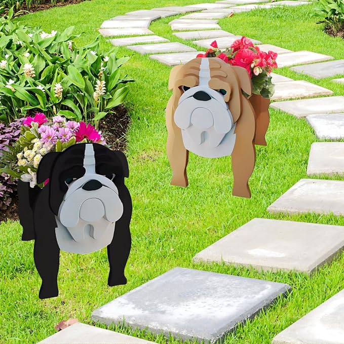 English Bull Dog Planter Plant Pots, 9.45 x 7.48 x 10.36 Inches | Cute Animal Shaped Plant Pot, Gifts for Women & Pet Lovers, Indoor Outdoor Garden Home Office Decor