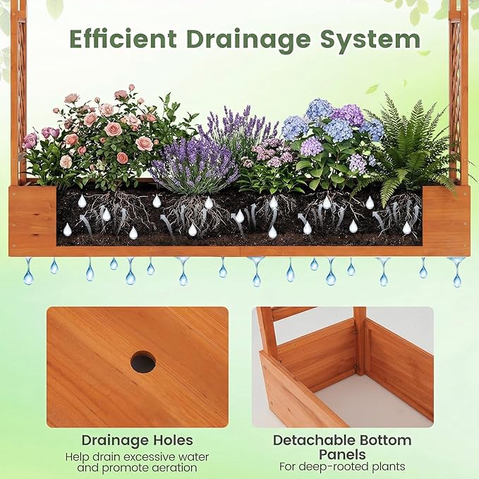 Giantex Wooden Raised Garden Bed with Trellis & Hanging Roof, 2 Pack Fir Wood Planter Box, 45” Freestanding Elevated Garden Bed for Outdoor Climbing Plants Vegetables Flowers, Patio & Balcony, Orange
