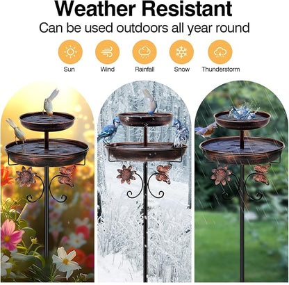 Daoeny Bird Bath for Outside, 42In Vintage Freestanding Birdbaths for Outdoors, Double Metal Bird Bath Feeder Bowls for Garden Patio Yard Lawn Decor, Upgraded 5-Pronged Base (Antique Bronze)