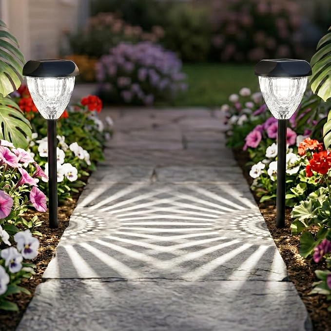 Ensenior Solar Pathway Lights Outdoor - 12-Pack, 6500K LED Landscape Garden Lights, IP65 Waterproof, Tool-Free Auto ON/Off for Garden Yard Patio Walkway Landscape, 14.17" Height