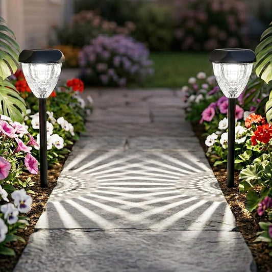 Ensenior Solar Pathway Lights Outdoor - 12-Pack, 6500K LED Landscape Garden Lights, IP65 Waterproof, Tool-Free Auto ON/Off for Garden Yard Patio Walkway Landscape, 14.17" Height