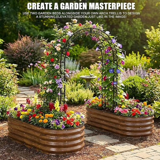 Galvanized Raised Garden Bed Outdoor, 2Pcs 4x2x1ft Oval Planter Box with Rubber Strip,Metal Raised Bed Kit for Vegetables Flowers Herbs, Grain