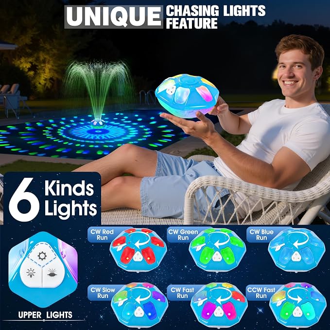 2026 Upgraded Pool Fountain,9000mah Rechargeable Floating Pool Fountain with Light Show,Above Ground Pool Water Fountain Pump with Anchor,Large Swimming Pool Fountain for Inground Pool-1PC,Blue