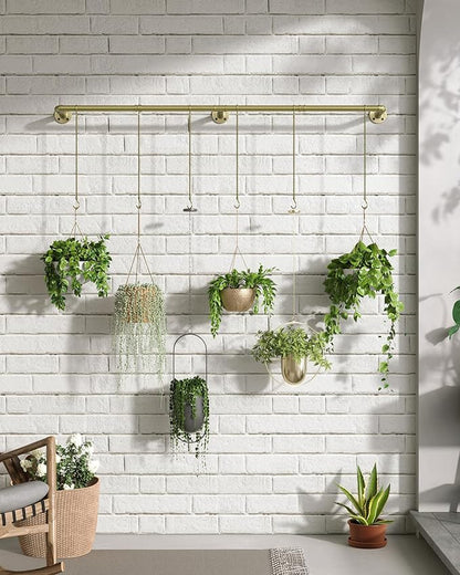 SOFITORG 65.7" Metal Plant Hanging Rod with 6 Chains, Pots Not Included | Wall Plant Hanging Bar, Durable Hanging planter holder for Window Ceiling, Easy Assembly, All Hardware Included, Gold