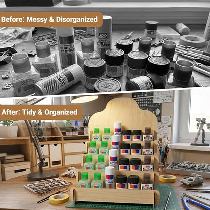 Paint Stand Compatible with Tamiya,Wooden | 4 Tier Paint Stand Rack,Model Kit Tool Organizer and Storage Rack for Painting Hobby and Tools