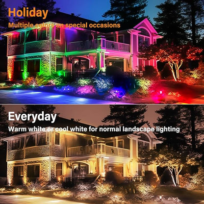 Low Voltage RGBW LED Landscape Lights Spot Lights Outdoor for Yard Garden Decor Spotlight, 12V-24V Low Voltage Landscape Lighting with 16 Color Changing and Remote IP68 Waterproof (8)