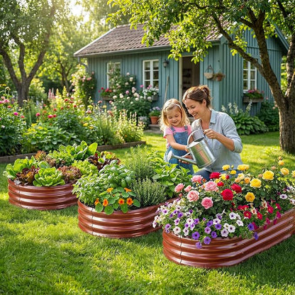 Land Guard 2Pcs 8ft Galvanized Steel Raised Garden Bed, 8 x 4 x 1 ft Large Metal Raised Planter Beds, Raised Garden Bed for Vegetables, Brown
