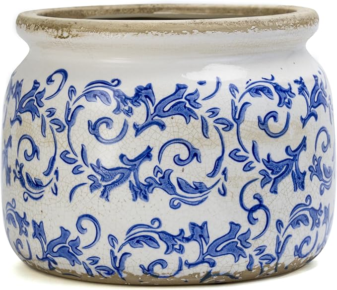 Dosayes Large Ceramic Pot for Planters, Ice Crack Glazed Flower Pot with Drainage Holes,5.91inch Vintage Planters for Indoor and Outdoor (Blue)