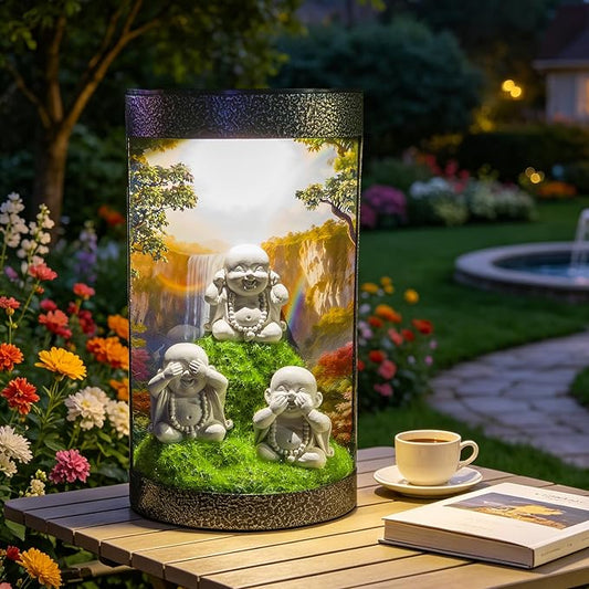 See No Evil Hear No Evil Speak No Evil Buddha Statue Solar Landscape Light,Color-Changing LED Light,Waterproof,Outdoor Garden Decoration,Automatic Light-Sensing Design,Zen-Themed
