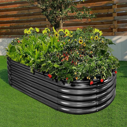 Land Guard 18“ Tall 4×2ft Galvanized Raised Garden Bed Kit, Galvanized Planter Garden Boxes Outdoor, Oval Large Metal Raised Garden Bed for Vegetables……… (Dark Grey, 4×2×1.5ft)