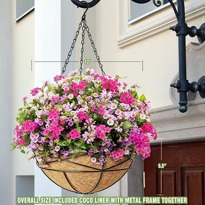 2 Pack 12 Inch Hanging Planters for Outdoor Plants Metal Watering Flower Baskets with Coco Liner for Hanging Pot Round Plant Holders Planter for Outside Garden Decor