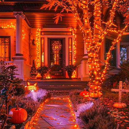 JMEXSUSS 600 LED Solar Halloween Lights, 206.7ft Solar String Lights Orange | Halloween Lights Outdoor Waterproof, 8 Modes Orange Halloween Lights for Outside Tree Patio Yard Halloween Decorations