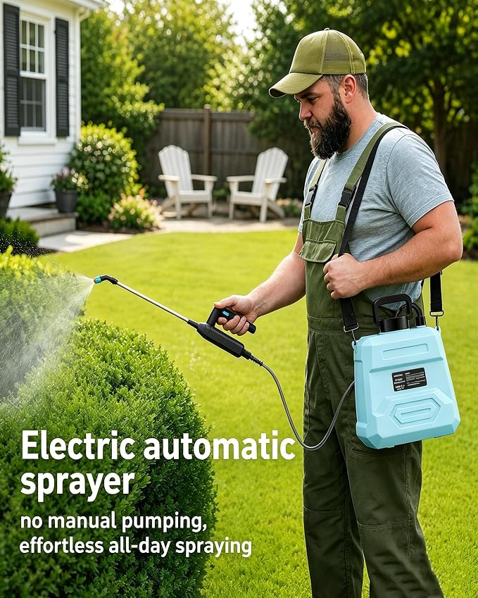 DEGGE Battery Powered Sprayer 2 Gallon, 7.4V Powerful Electric Pump Sprayer, Weed Killer Sprayers with Rechargeable Handle & 5 Mist Nozzles & Retractable Wand & Adjustable Strap for Lawn, Garden, Yard