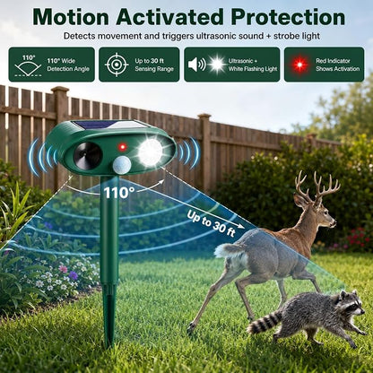 4Pcs Sonic Fortress Pro Deer Repellent Device,Solar Animal Repeller Outdoor | Motion Activated Cat Deterrent Racoon Squirrel Fortress Pro with Strobe Light,USB Charging Skunk Repellent for Yard Garden