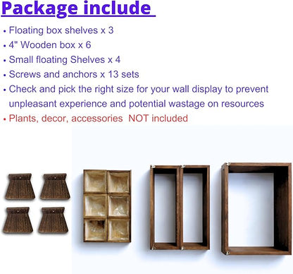 LaLaGreen Wooden Floating Shelves (13-Piece Set) Indoor Wall Mounted Plants | Planter Boxes for Indoor Plants, Decorative Wood Display Shadow Box Kitchen, Bathroom, Bedroom, Living Room, and Home Decor