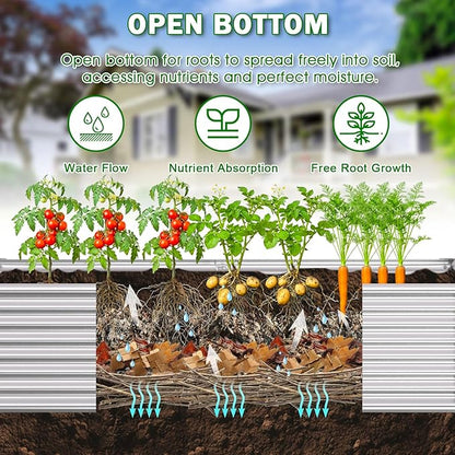 8x4x2ft Raised Garden Bed, Deep Root Planter Box, Silver,1 Pack | 1mm Thick Galvanized Steel, Resists Rust Bowing, Easy Assembly, Ideal Deep-Root Growing Condition for Broccoli,Beans,Tomatoes