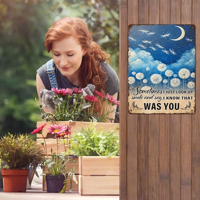 Dandelion Inspiring Vintage Tin Sign Just Look Up Smile Say I Know That Was You Vintage Tin Sign for Home Office Kitchen Bar Cafe Garden Wall Decor 12 * 16inch