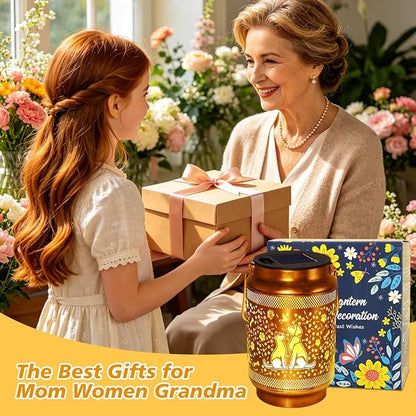 2 Pack Dog Solar Lanterns Outdoor Waterproof Solar Garden Decor, Birthday Gifts for Women Mom Grandma, Metal Hanging Lights with Shepherd Hook for Outside Yard Patio Pathway Backyard