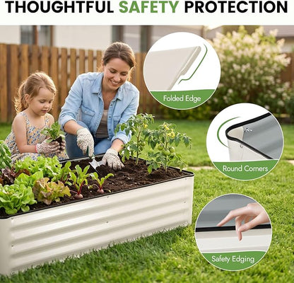 INNO STAGE Galvanized Raised Garden Bed Kits, 4x2x1ft Metal Raised Garden Beds Outdoor, Steel Raised Planter Bed with Gloves for Vegetables & Flowers Patio Ground Planter Box (White, 2PCS)