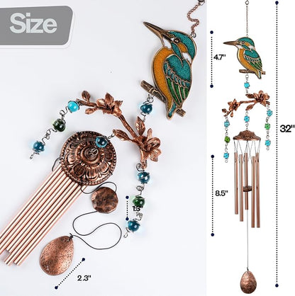 Wind Chimes - Wind Chimes for Outside Deep Tone 32 inches 5 Aluminum Tubes, Birthday, Memorial, Gifts for Mom, Grandma, Daughter, Decoration for Home, Garden, Patio, Backyard (32" Kingfisher)