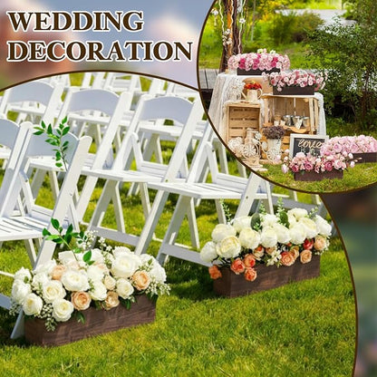 Sintuff 8 Set Rectangle Wooden Planters, 17 x 4 Inch Wood Boxes with Removable Plastic Liner & Floral Foam Blocks, Rustic Wood Planter for DIY Centerpieces Home Wedding Garden Bookshelf Decor(Brown)