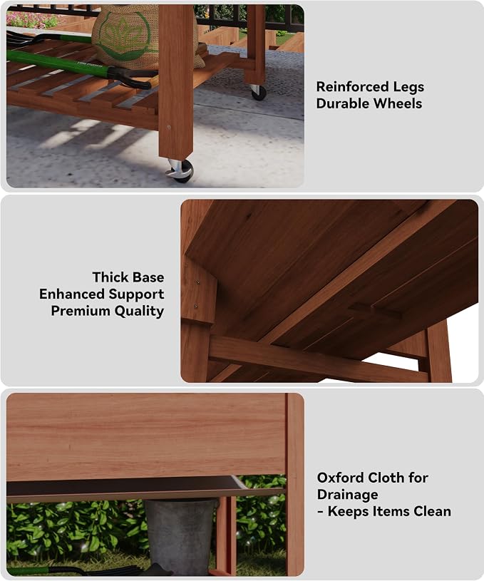 IDEALHOUSE Rolling Elevated Planter Box on Wheels, 48x24x30 Inch Mobile Raised Garden Bed with Locking Casters, Storage Shelf, Wooden Outdoor Planter for Vegetables Flowers Patio Backyard, Oak
