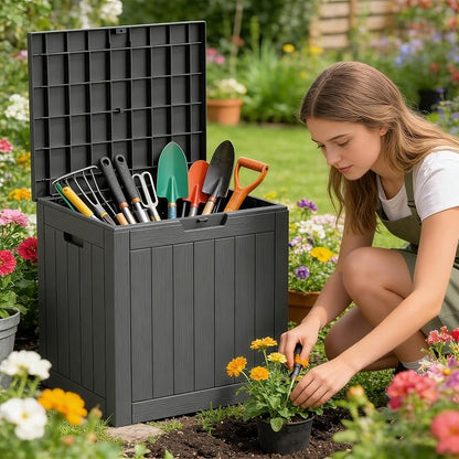 35 Gallon Resin Deck Box All Weather Outdoor Storage Box for Patio Furniture, Garden Tools, Lockable, Black