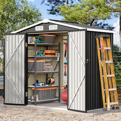 6x4FT Outdoor Storage Shed Black | Metal Garden Tool Shed with Sloping Roof & Lockable Door for Garden, Patio, Backyard
