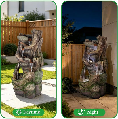 38.6" H Waterfall Fountains Outdoor, Large Garden Fountain with LED Lights, Floor Standing Cascading Water Fountains for Yard, Patio, Backyard, Porch Decor