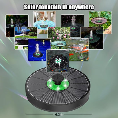 Yzert Solar Fountain for Bird Bath Green Flower White Lights, 3.5W Glass Solar Bird Bath Fountains with 2200 mAh Battery, Solar Fountain Pump with 7 Nozzles for Outdoor Garden, Pond, Pool Decor