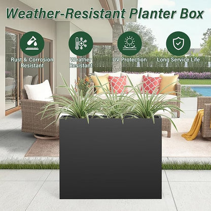 Metal Tall Planter 38" L x 12" W x 30" H | Long Rectangular Planter Box, Drainage Holes & Removable Shelf, Heavy Duty Steel Planter for Tall Plants, Flowers or Shrubs