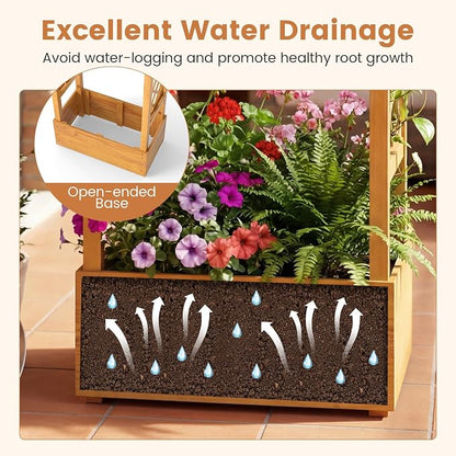 Happygrill 60" Raised Garden Bed with Trellis, 2 Pack Wood Planter Box w/Hanging Roof, 2 Side Trellises, Open-Ended Base for Flower, Climbing Plant, Plant Container for Garden