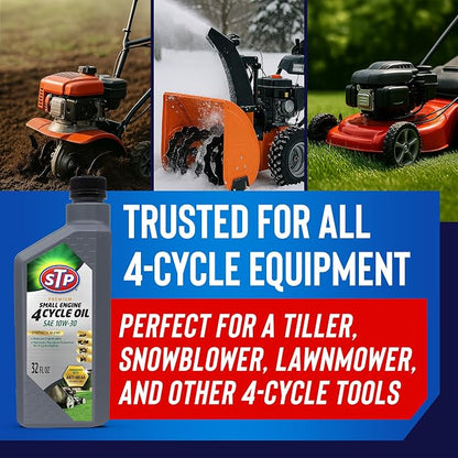 STP Premium Small Engine 4 Cycle Oil Formula, SAE10W-30 Small Engine Oil & Care Formula Reduces Wear for Lawnmower, Push Mower, Tractor, 32 Oz, STP (Pack of 2)