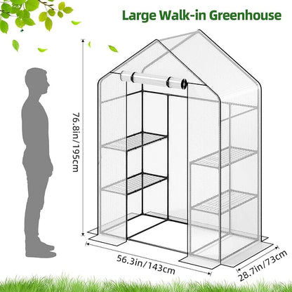 Superlele Walk-in Greenhouse for Outdoor, 56x29x77 Inch Portable Garden Green House with 6 Tiers (3 Tiers Each Side), Reinforced White PE Mesh Cover, 4 Ground Stakes for Stability, Zippered Door
