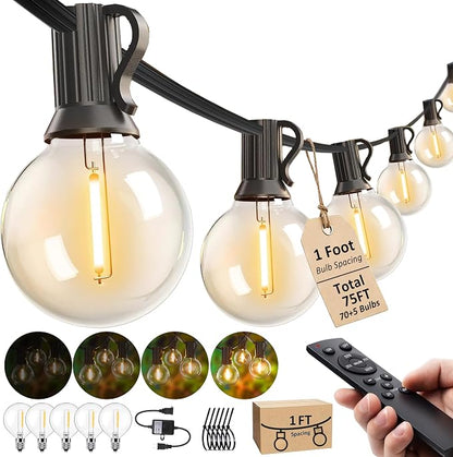 LED Outdoor-String-Lights with Remote 75FT Waterproof Patio lights for Yard | 1FT Bulbs Apart, Dimmable Edison lights String, Connectable Patio Lights with Remote,Timer, 3 Modes for Backyard, Bistro