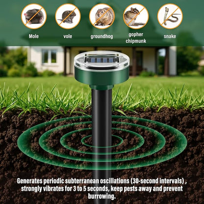 Mole Repellent Solar Powered-10Packs, Snake Repellent Outdoor Ultrasonic Gopher Repellent for Lawn Garden, Waterproof Vole Repellent Get Rid of Moles Groundhog Chipmunk Repellent Round