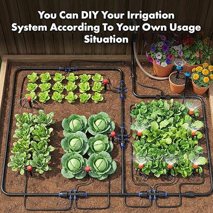 Drip Irrigation System 230FT Quick-Connect Drip Irrigation Kit with 1/4 inch 1/2 inch Irrigation Tubing Hose and Accessories for Lawn Raised Bed Greenhouse Plant Watering System