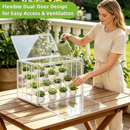 Mini Greenhouse Indoor with Magnetic Door, M-4tier-2door-1pcs | Dual-Door Design, Easy Access, Great Heat & Moisture Retention, Adjustable Ventilation, Grows Well in Varied Conditions